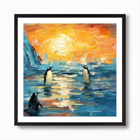 Penguins At Sunset 4 Art Print