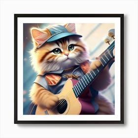 Cat Playing Guitar 1 Art Print