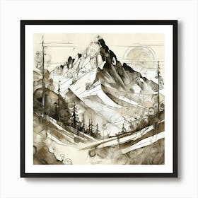 Firefly An Illustration Of A Beautiful Majestic Cinematic Tranquil Mountain Landscape In Neutral Col (41) Art Print