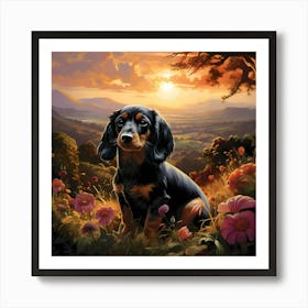 Dachshund At Dusk Art Print