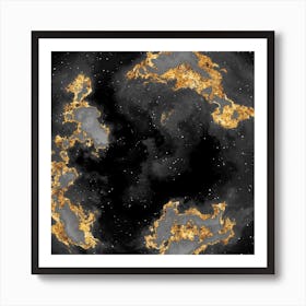 100 Nebulas in Space with Stars Abstract in Black and Gold n.048 Art Print