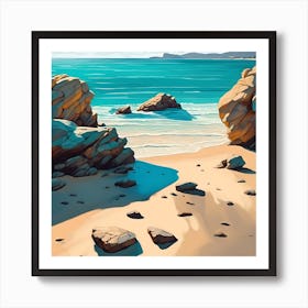 Rocky Beach, Shadows on the Sand Art Print