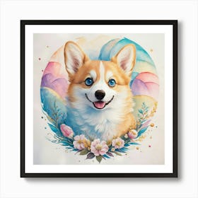 Corgi Puppy Pastel, Kids Wall Art Print Art Print