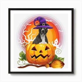 American Pit Bull Terrier Witch Pumpkin Halloween Dog Lover Art Print