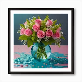 Pink Roses In A Vase Art Print