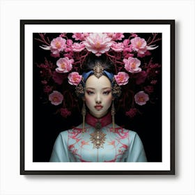 Chinese Woman With Flowers Art Print