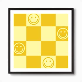Monochromatic Yellow Checkerboard & Smileys Art Print