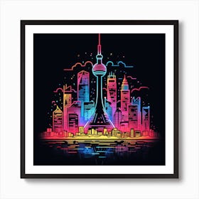 Neon City Skyline 1 Art Print