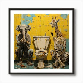 Giraffes And Elephants Art Print