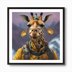 Close Up Portrait, Anthropomorphic Giraffe Mountaneer Wearing An Expedition Outfit, In The Himalayas Art Print