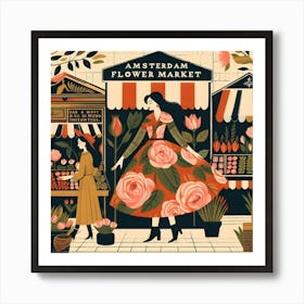 Ladies in Amsterdam Flower Market Art Print