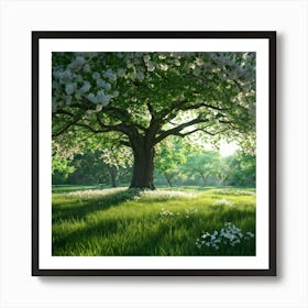 An Awe Inspiring Tree Gleaming With Spring Blossoms Standing Tall Amidst The Tranquility Of A Seren (3) Art Print