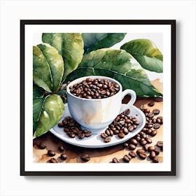 Coffee Beans And Leaves 11 Art Print