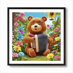 A Cheerful Cartoon Bear Playing The Accordion Art Print