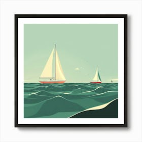 Sailboats In The Ocean Art Print