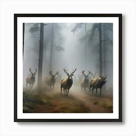 Deer In The Fog Art Print