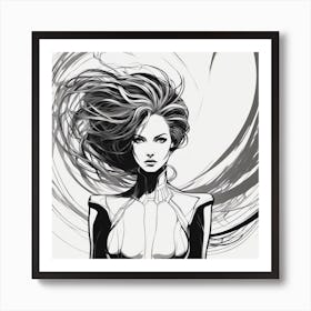 Negative Space Comic Art, Fierce Heroine, Silhouette, Black And White Backdrop, Clean Lines, Minima (6) Art Print