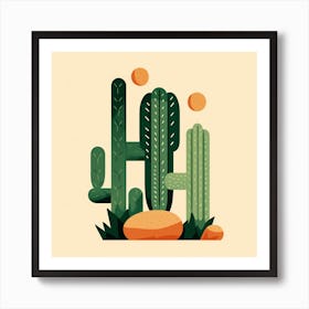 Rizwanakhan Simple Abstract Cactus Non Uniform Shapes Petrol 18 Art Print