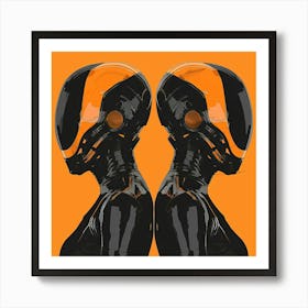 Two Retro Androids In Black & Orange Art Print