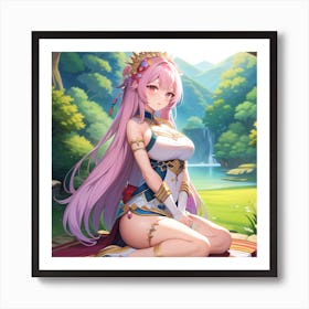 Anime Girl With Pink Hair Art Print