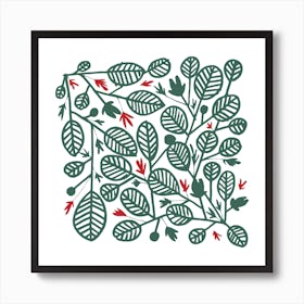 Green And Red Leaves Square Art Print