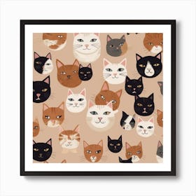 Cat Faces Seamless Pattern Art Print