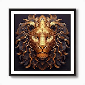 Golden Lion Head Art Print