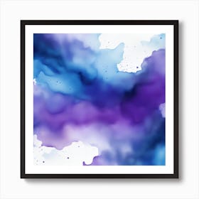 Beautiful blue purple abstract background. Drawn, hand-painted aquarelle. Wet watercolor pattern. Artistic background with copy space for design. Vivid web banner. Liquid, flow, fluid effect. Art Print