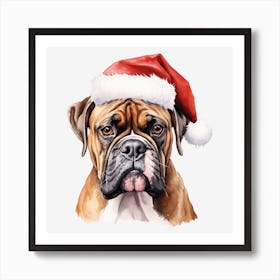 Boxer Dog In Santa Hat Art Print