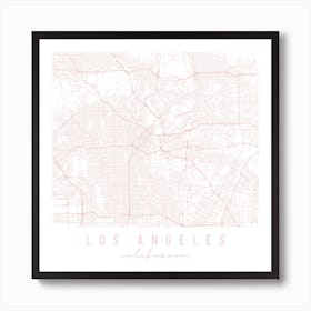 Los Angeles California Light Pink Minimal Street Map Square Art Print