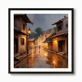 City The Street Rain Art Print