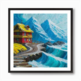 Acrylic and impasto pattern, mountain village, sea waves, log cabin, high definition, detailed geometric 13 Art Print