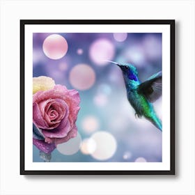 Hummingbird And Rose Art Print