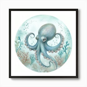 Storybook Style Octopus Deep In The Ocean Art Print