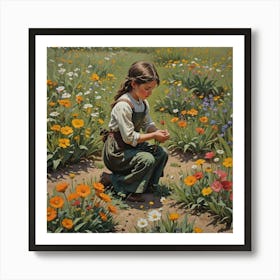 Girl In A Field Of Flowers Art Print