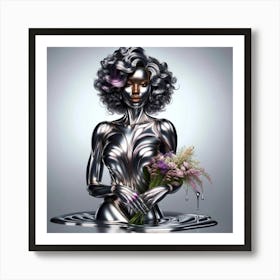 Silver Woman With Flowers 1 Art Print