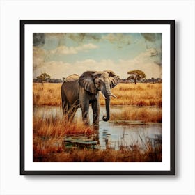 Elephant In Water Art Print