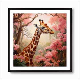 Giraffe 2 Pink Jungle Animal Portrait Art Print