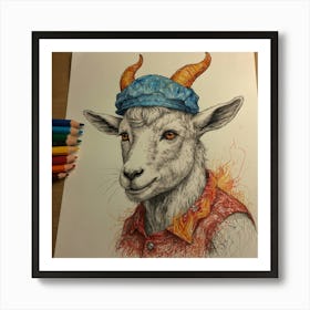 Goat With Hat Art Print