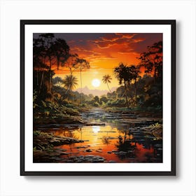 Sunset In The Jungle Art Print