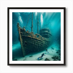 Into The Water Snorkeling In Amsterdam S Crystal Clear Lake, Unveiling A Sunken Shipwreck Style Hyperrealistic Underwater Art (2) Poster