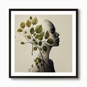  Silhouette of a bald girl with wild vine in a gothic style. Art Print