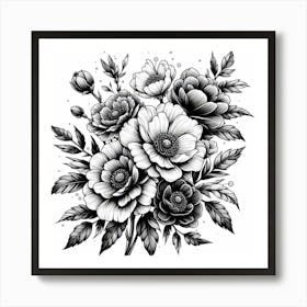 Black and White Floral Art Print