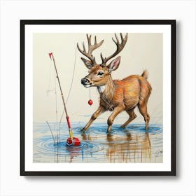 Deer Fishing 5 Art Print