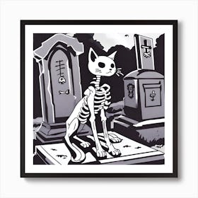 Spooky Skeleton Cat Art Print