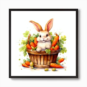 Easter Bunny In Basket With Carrots Art Print