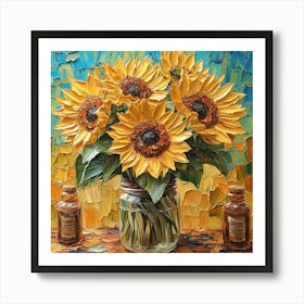 Sunflowers In A Jar Bouquet Painting Art Print