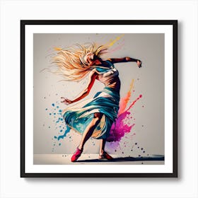 Dancer With Colorful Splashes 2 Art Print