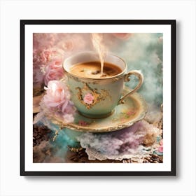 Coffee Cup With Flowers Art Print