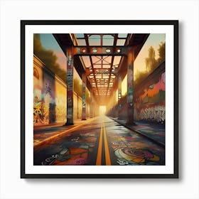 An Urban Street With Graffiti Style Painting With Textured Surfaces 1 Art Print